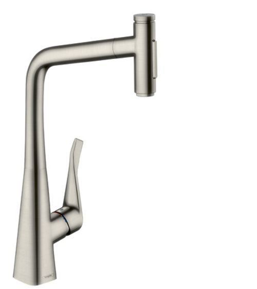 Hansgrohe-HG-Spueltischmischer-320-Metris-Select-M71-Ausziehbrause-2jet-edelstahl-optik-73820800 gallery number 1